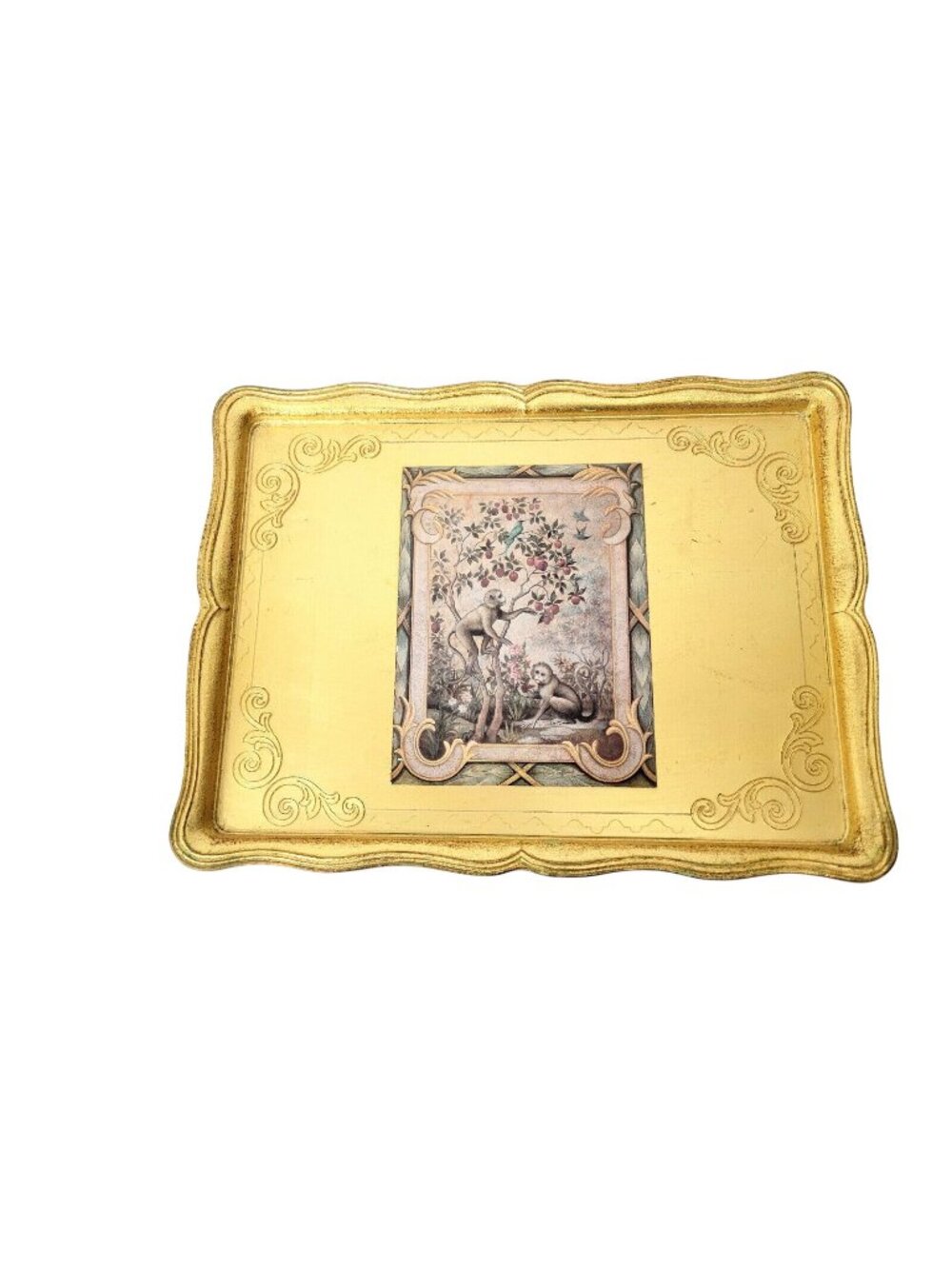 Florentine Gold Wood Tray with Monkeys The Firenze Collection Design Imports